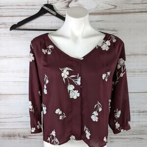 Collective Concepts Maroon Floral V Neck Blouse Sz Small Petite